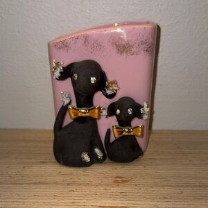 Vintage MId-Century Pink Ceramic/ Black Poodle Hanging Wall Pocket